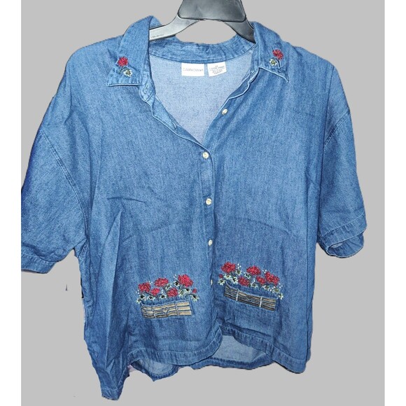 Cabin Creek with Flower Embroidered Denim Shirt - size 3XL - Picture 1 of 3